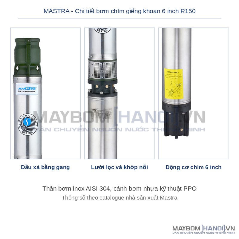 Máy bơm chìm giếng khoan 6 inch Mastra R150-ES-08 ống 90 (15HP - 11kW) - ảnh 2