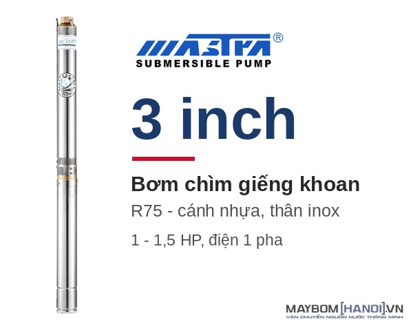 Máy bơm chìm giếng khoan Mastra 3 inch R75: giá, thông số