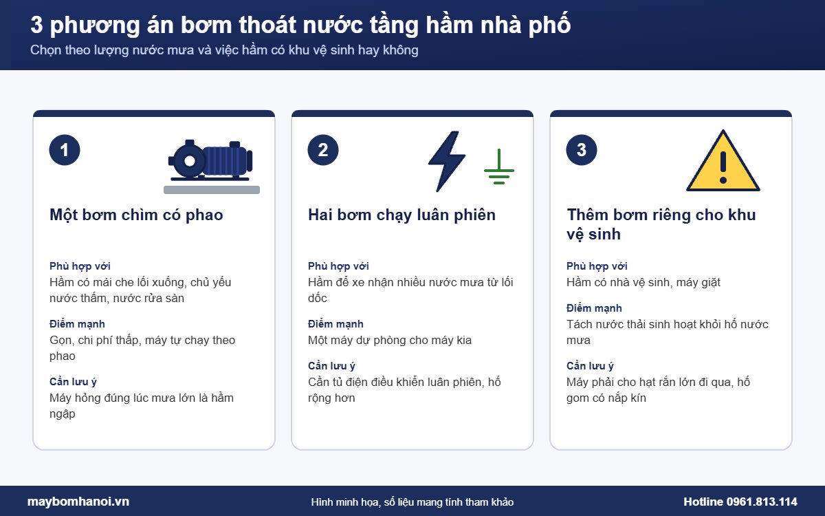 3 phương án bơm thoát nước tầng hầm nhà phố