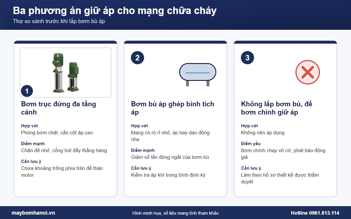 Ba phương án giữ áp khi lắp đặt bơm bù áp chữa cháy Ba phương án giữ áp khi lắp đặt bơm bù áp chữa cháy