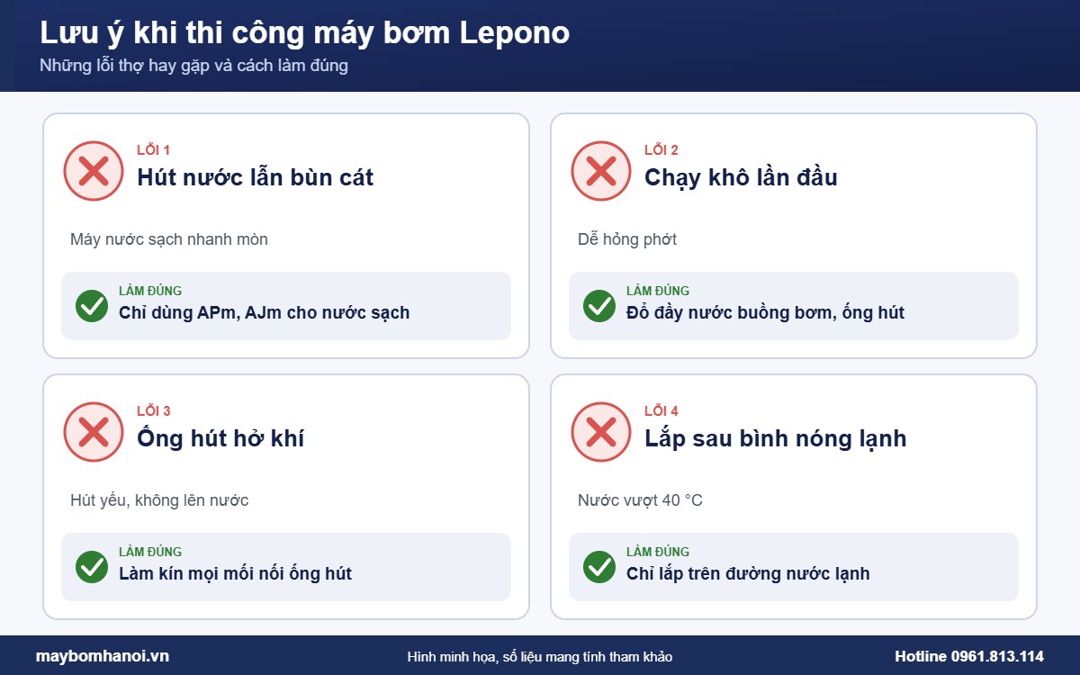 Lưu ý khi thi công máy bơm Lepono cho nhà ống ở Hà Nội