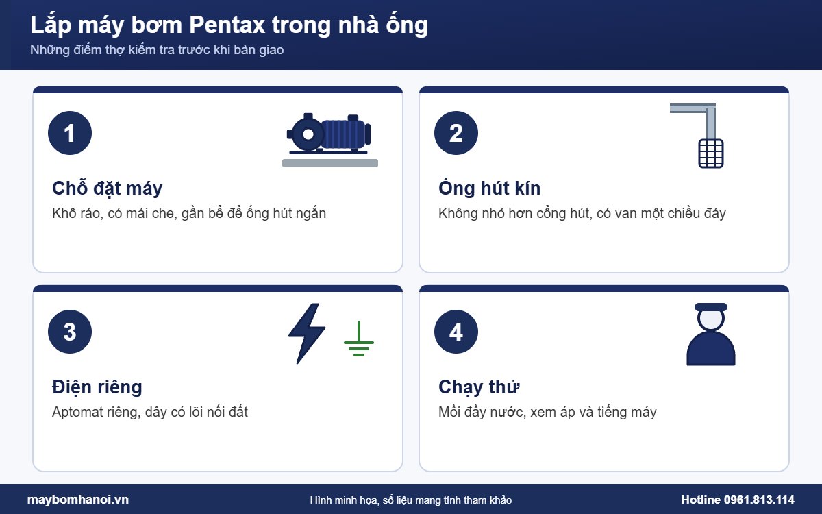 Những điểm thợ kiểm tra khi lắp máy bơm Pentax trong nhà ống Những điểm thợ kiểm tra khi lắp máy bơm Pentax trong nhà ống
