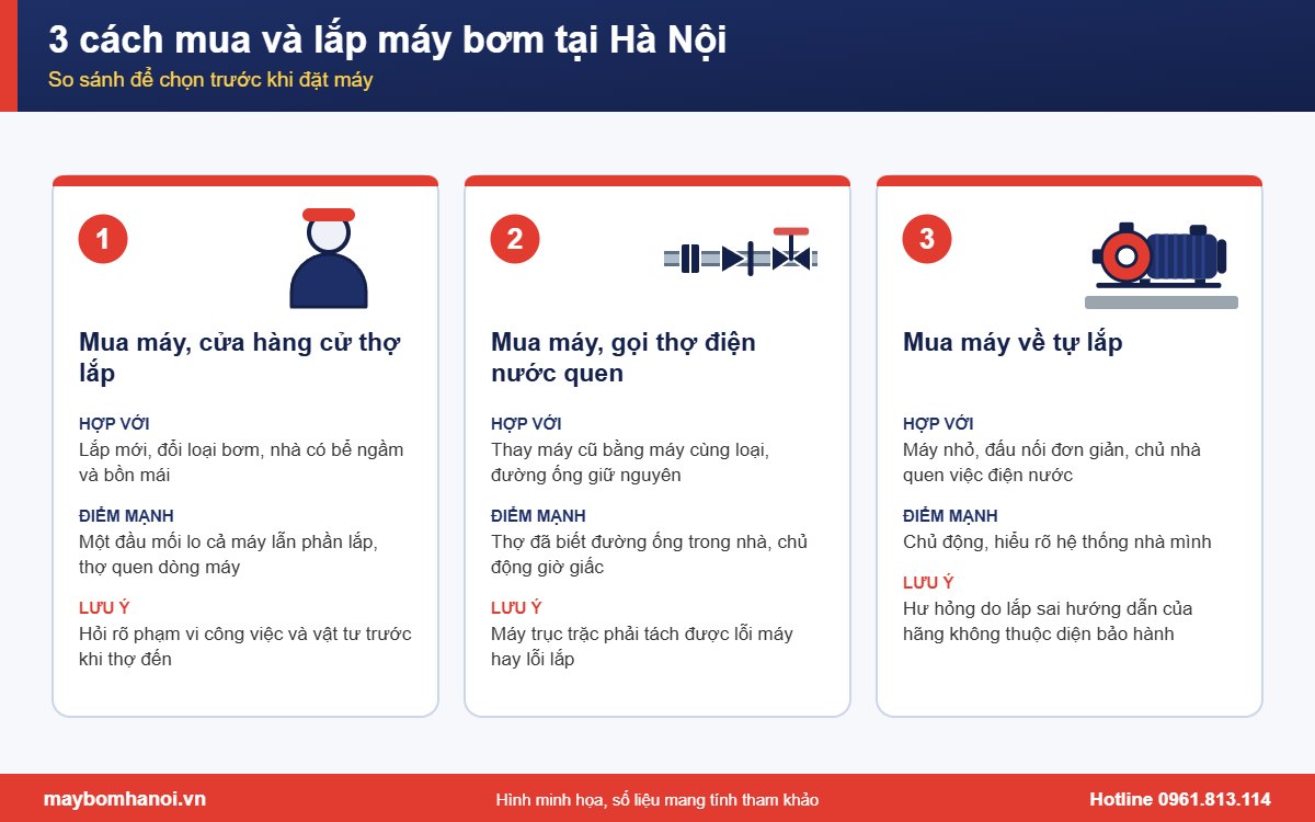 So sánh 3 cách: mua máy bơm kèm lắp đặt, gọi thợ quen hay tự lắp