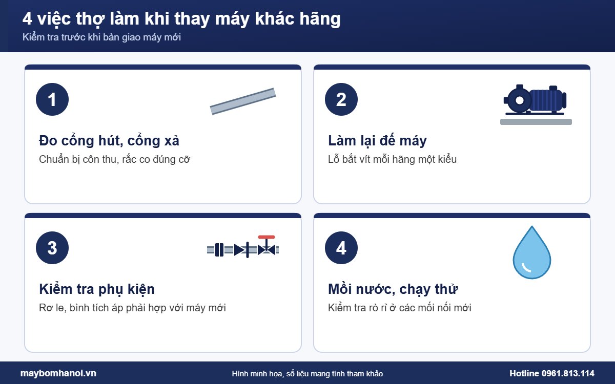 4 việc thợ làm khi thay máy bơm khác hãng với máy cũ