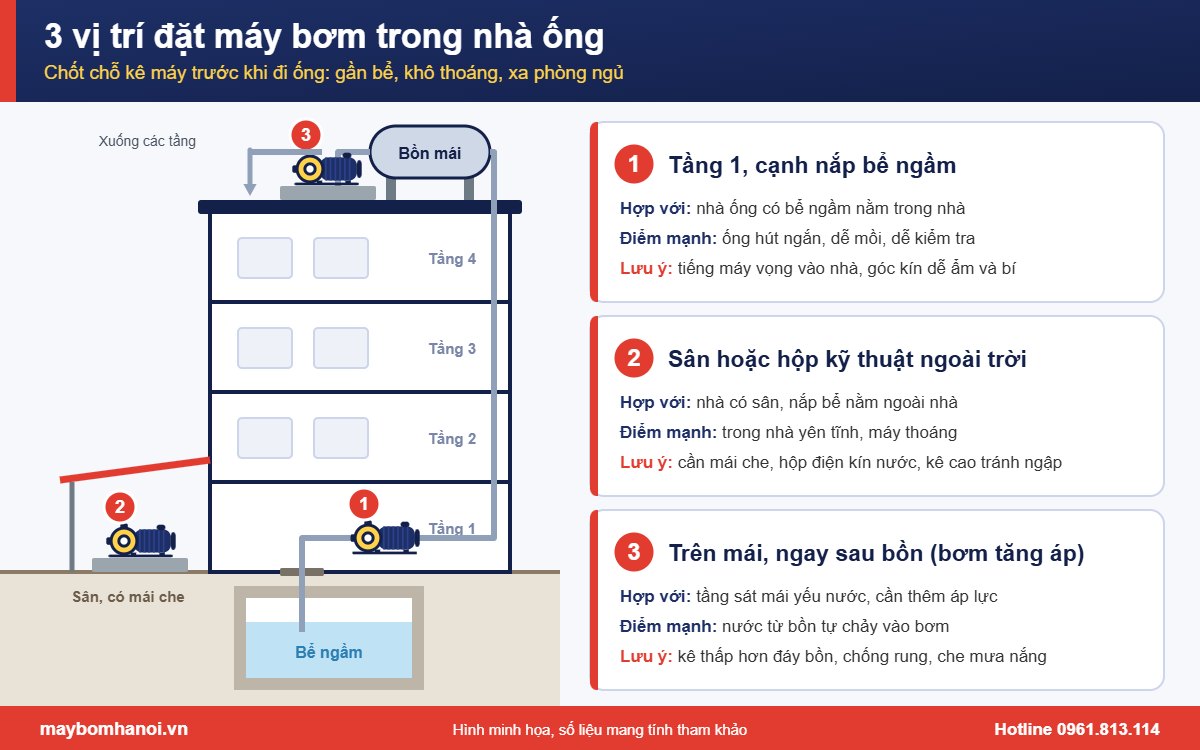 3 vị trí đặt máy bơm nước trong nhà ống 3 vị trí đặt máy bơm nước trong nhà ống